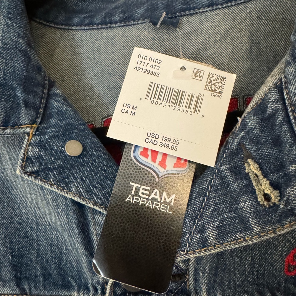 Team Apparel Blue Denim Jacket with Red Embroidered Patches - Picture 4 of 4